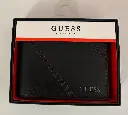 Guess Men's Bifold Wallet Faux Black Red Stitching