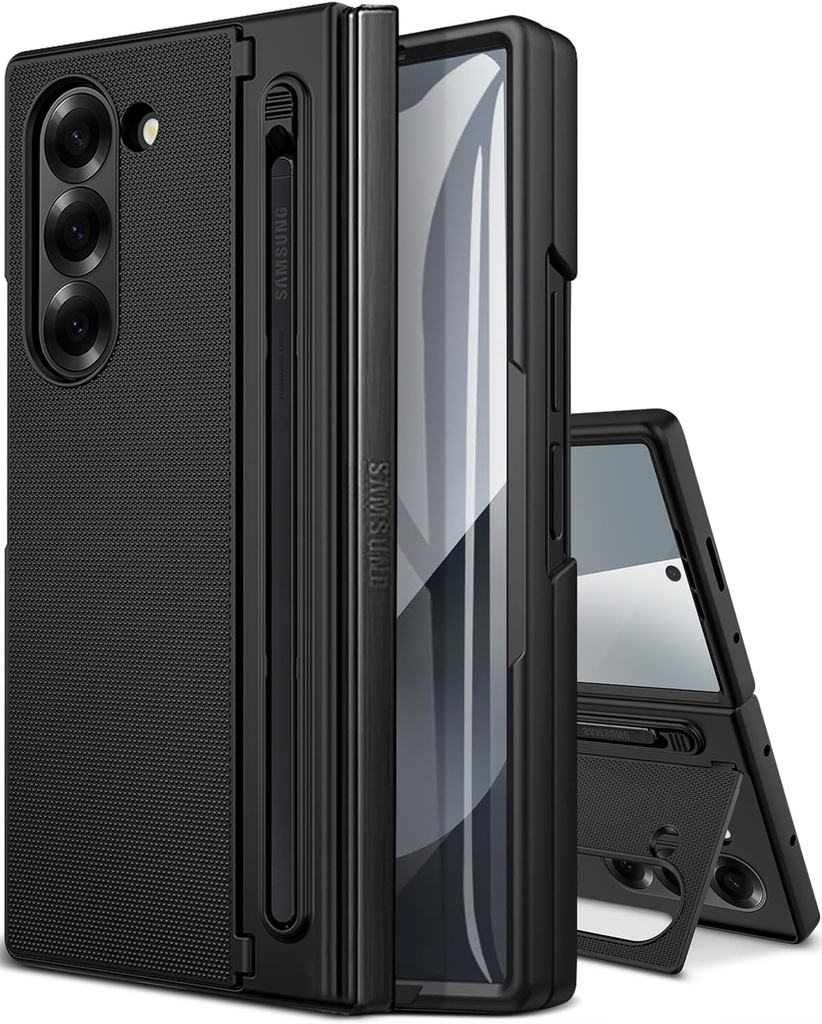 NINKI Samsung Z Fold 6 Case with S Pen Holder and Foldable Kickstand, Built in Screen Protector Protective-Black