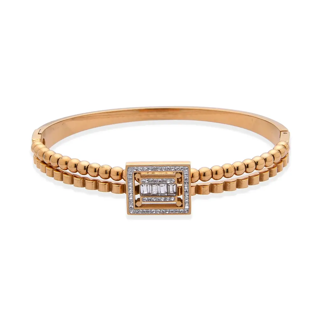 GIORGIO MILANO WOMEN BEADED BANGLE BRACELET WITH CUBIC ZIRCONIA CENTERPIECE GOLD W4130SG