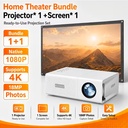 Home Theater Projector Native 1080P QHD with Screen 