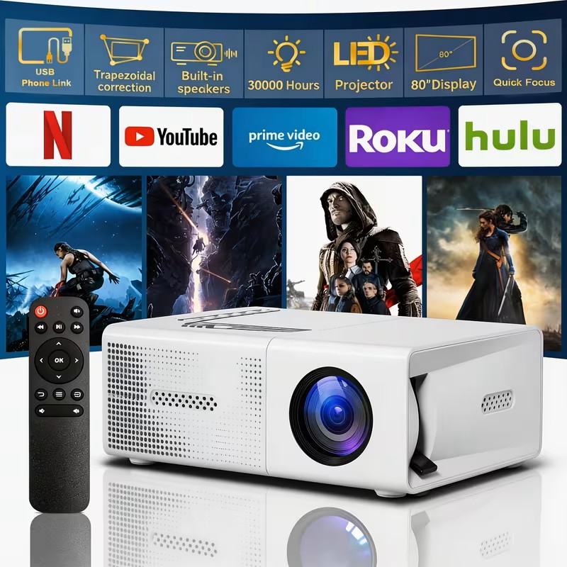 Indoor Mini Projector with black remote 