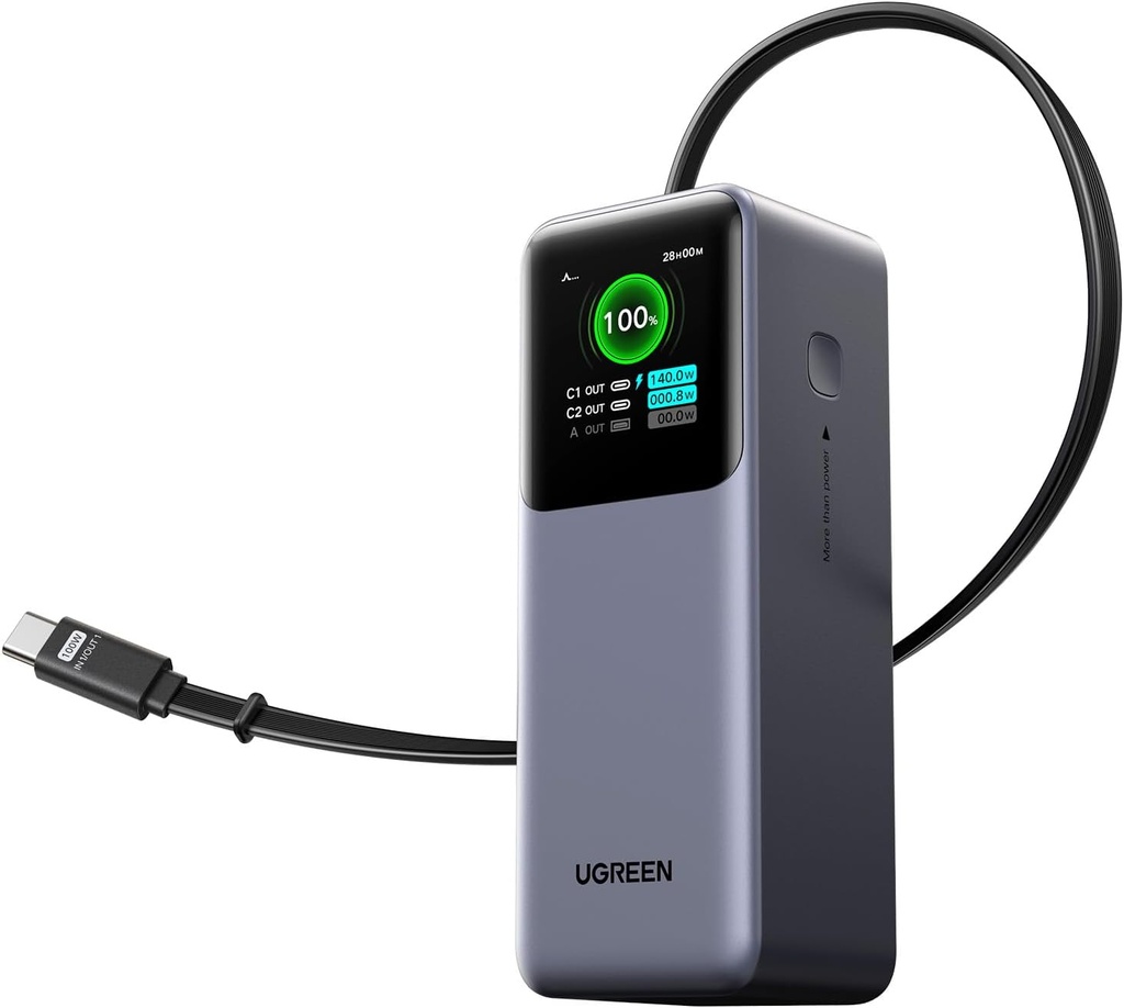 UGREEN Nexode 20000mAh 165W Power Bank for MacBook Pro 16, Built-in Cable