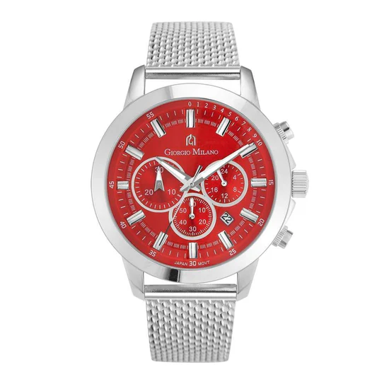 Giorgio Milano round STainless Steel case with Red dial Silver Mesh band 224ST14