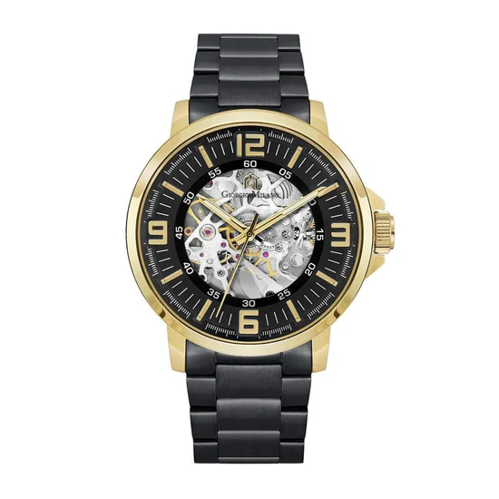 Giorgio Milano Men round IPG Round case with Black Automatic dial with IP Black Bracelet 228SGBK3 EZIO