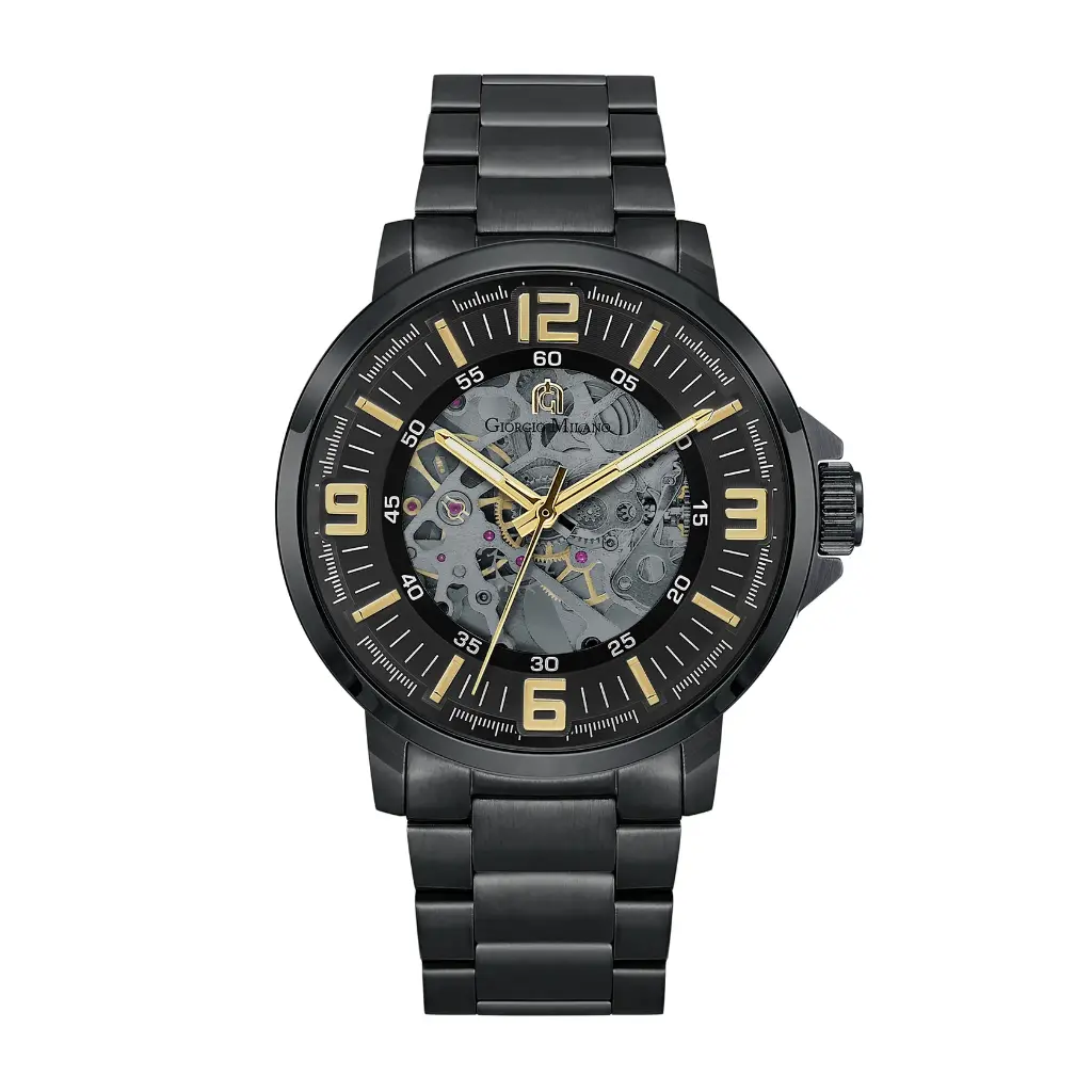 Giorgio Milano Men round IP Black Round case with Black Automatic dial with IP Black Bracelet 228SBK3 EZIO 