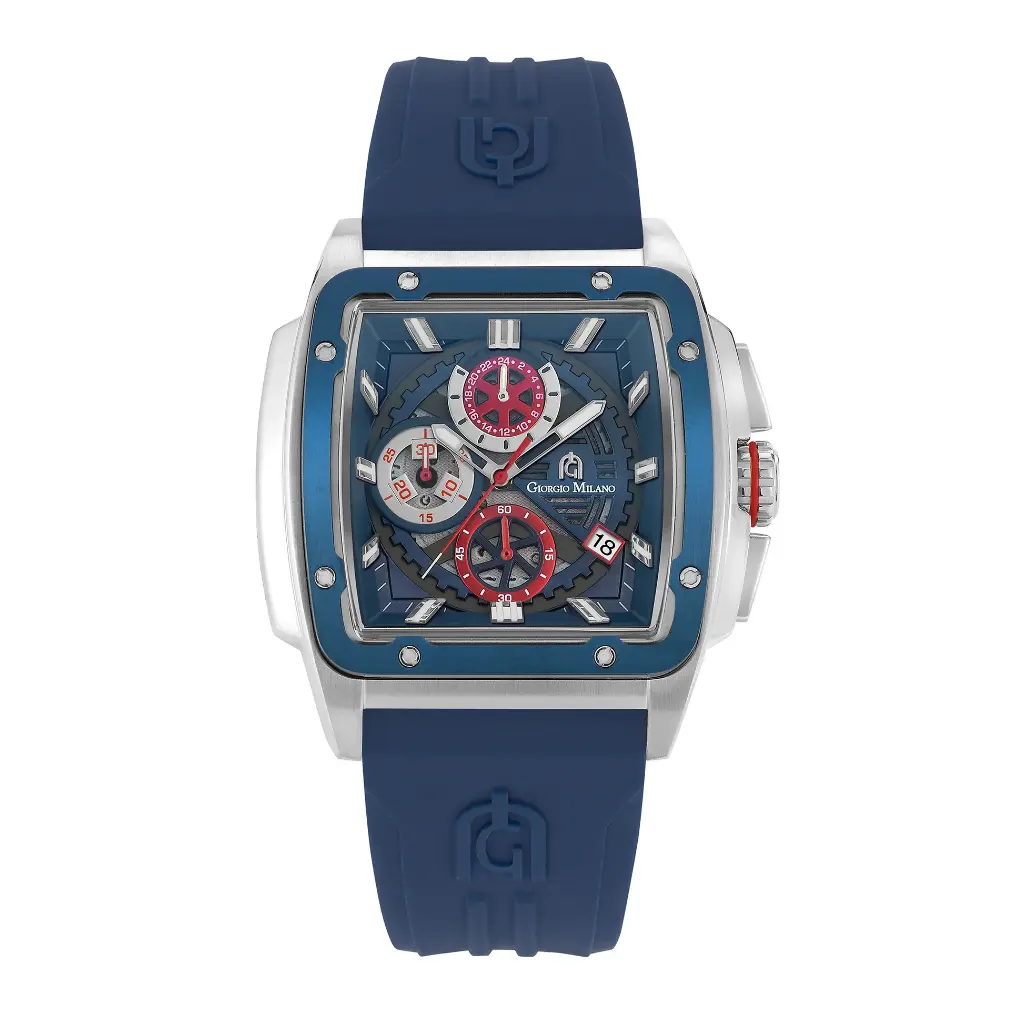 Giorgio Milano Men Square Chronograph stainless steel with blue plated bezel MARCUS 250STBL421