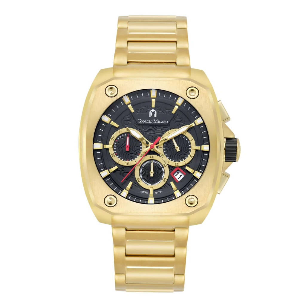 Giorgio Milano Square Chronograph date, IP gold stainless steel with black dial TRENTO 235SG03