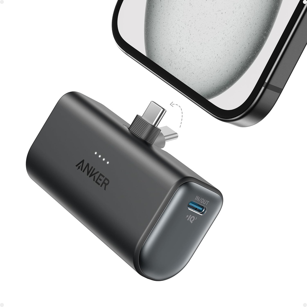 Anker Nano Portable Powerbank for iPhone, with Built-in MFi Certified Lightning Connector, Power Bank 5,000mAh 12W, Compatible with iPhone 14/13/12 Series (Black)