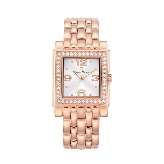 Giorgio Milano Women Square Watch with Silver Brushed dial and Rose Gold Stainless Steel Metal Bracelet 221RG2 CARINA 