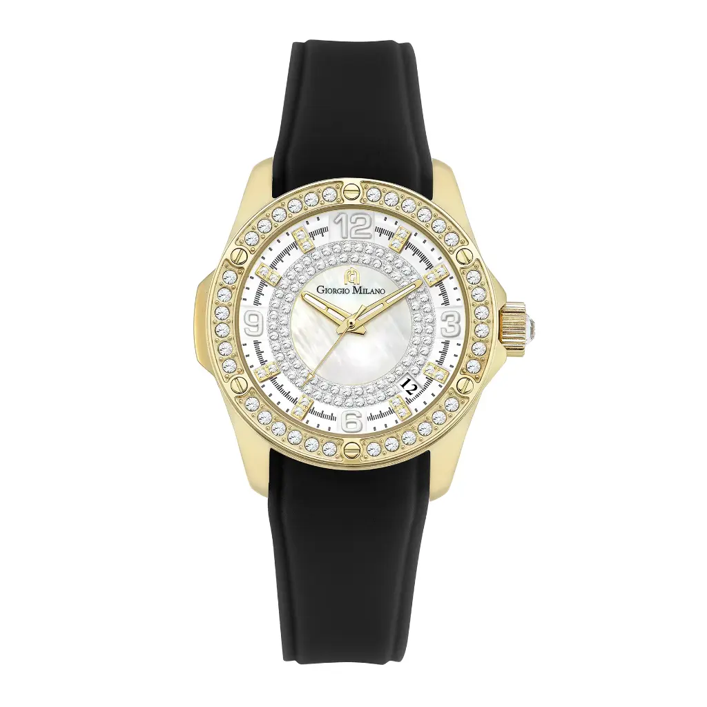 Giorgio Milano Women Round IPG Watch with Stone bezel Silver dial and RED Silicone Strap 241SG21313 EVE 