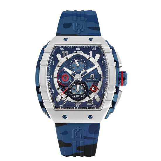 Giorgio Milano Men Stainless Steel and IP Blue Watch Chrono with date Blue Camouflage rubber strap 233STBL424 MAESTRO
