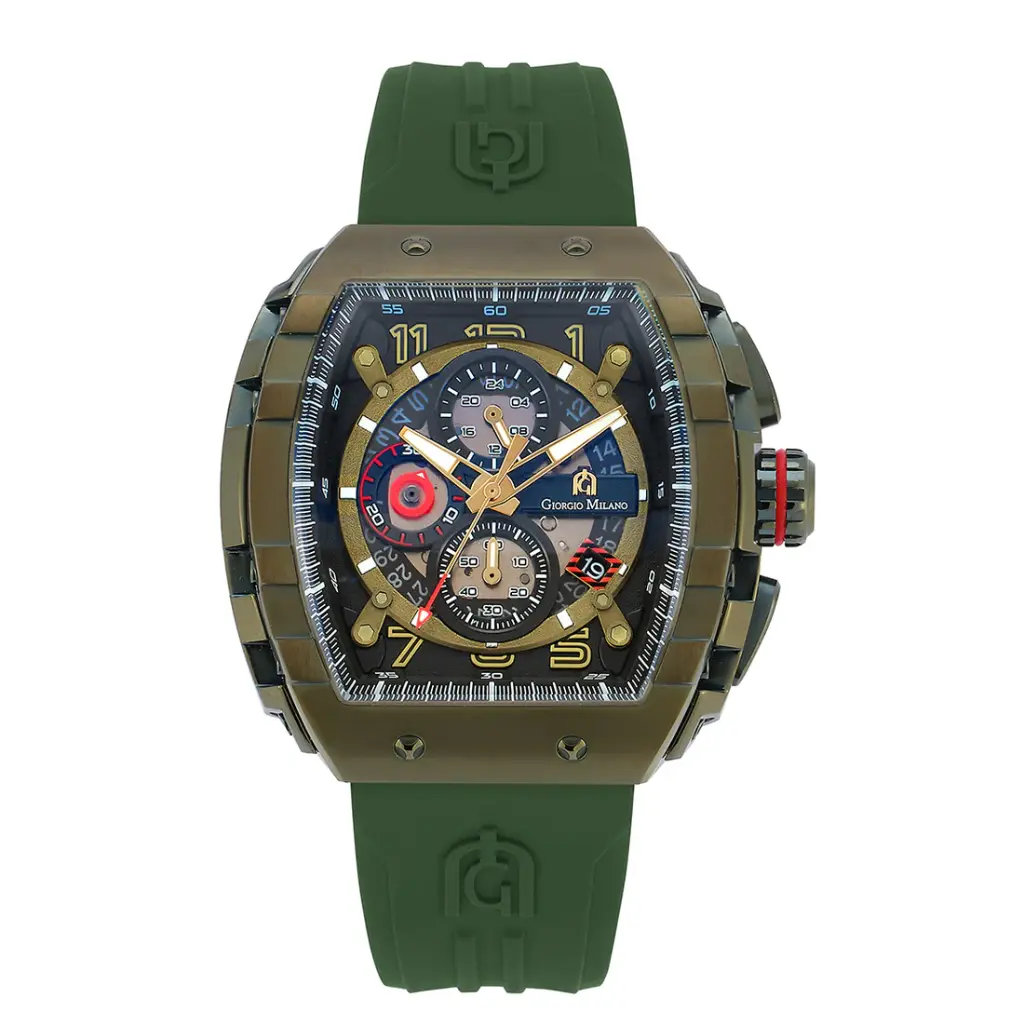 Giorgio Milano Men Stainless Steel and IP Green Watch Chrono with date Camouflage Green rubber strap 233SGR325 MAESTRO