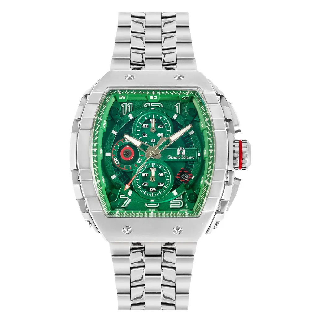 Giorgio Milano Men Stainless Steel Watch Chrono with date, Green Dial Steel Metal Bracelet 233ST18M MAESTRO METAL 