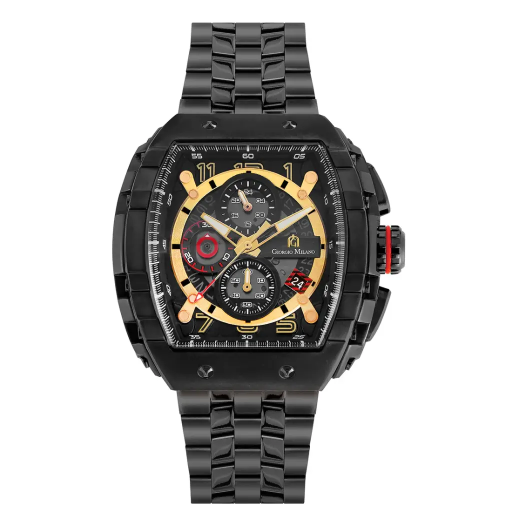 Giorgio Milano Men Black Stainless Steel Watch Chrono with date, Black Dial, Black Metal Bracelet 233SBK03M MAESTRO METAL 