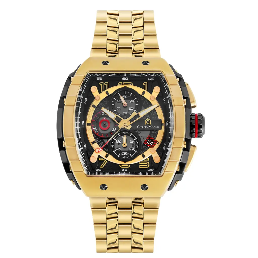 Giorgio Milano Men IP Gold and Black Stainless Steel Watch Chrono with date, Black Dial, IP Gold Metal Bracelet 233SGBK03M MAESTRO METAL