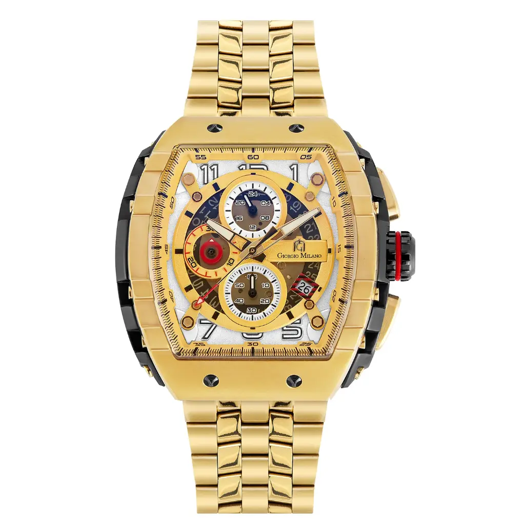 Giorgio Milano Men IP Gold and Black Stainless Steel Watch Chrono with date, Silver Dial, IP Gold Metal Bracelet 233SGBK02M MAESTRO METAL