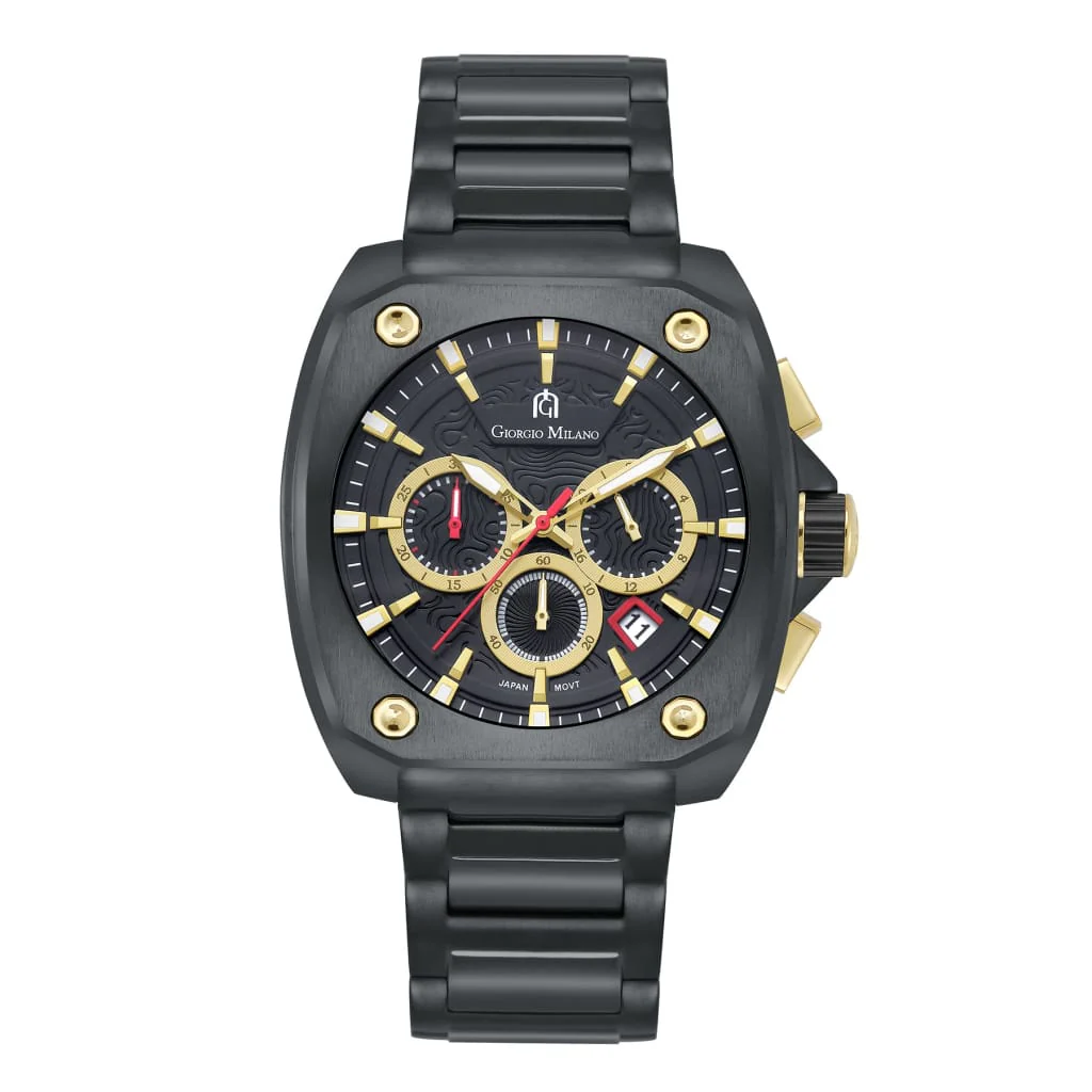 Giorgio Milano Square Chronograph date, IP stainless steel Black with black dial TRENTO 235SBK03  