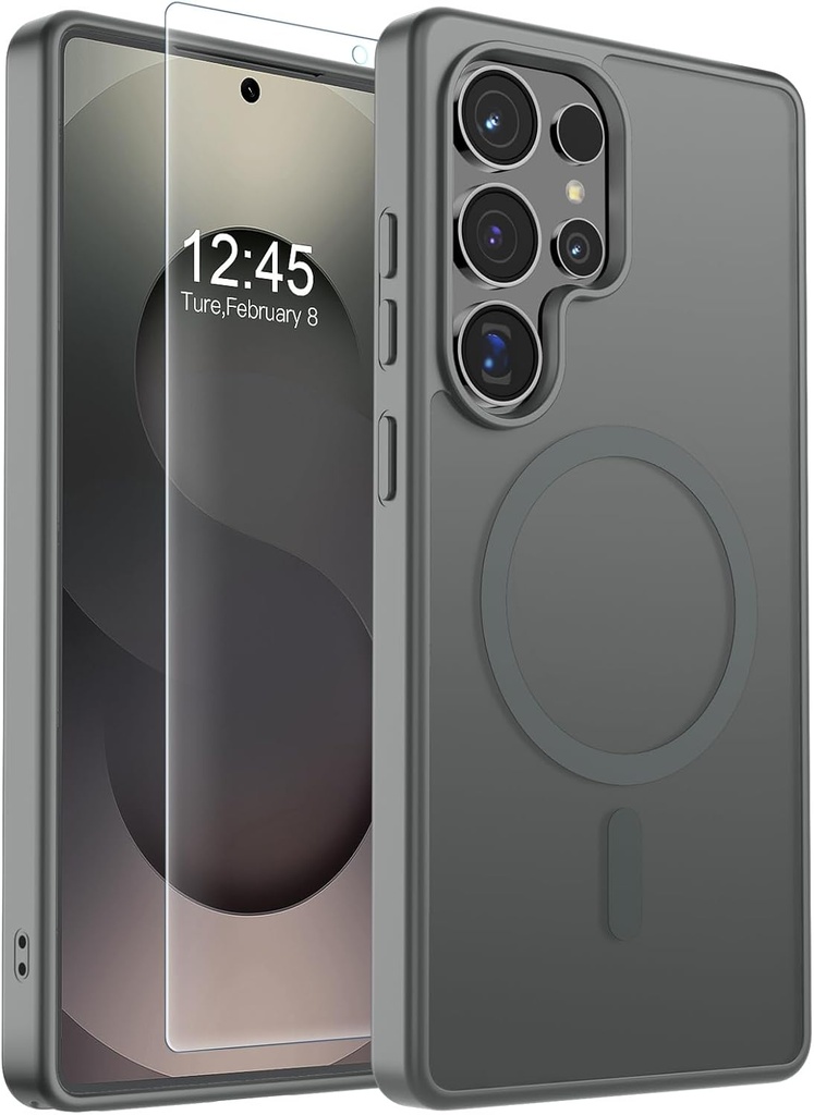 SUPFINE Magnetic Case for Samsung Galaxy S25 Ultra with Screen Protector,(Military Grade Drop Protection) Slim Translucent Shockproof ,Titanium Gray