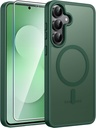 FNTCASE Case for Samsung Galaxy S25 FE with Screen Protector | Translucent Matte Magnetic Back, 14FT Military Grade Drop Protection, Slim Shockproof. Green