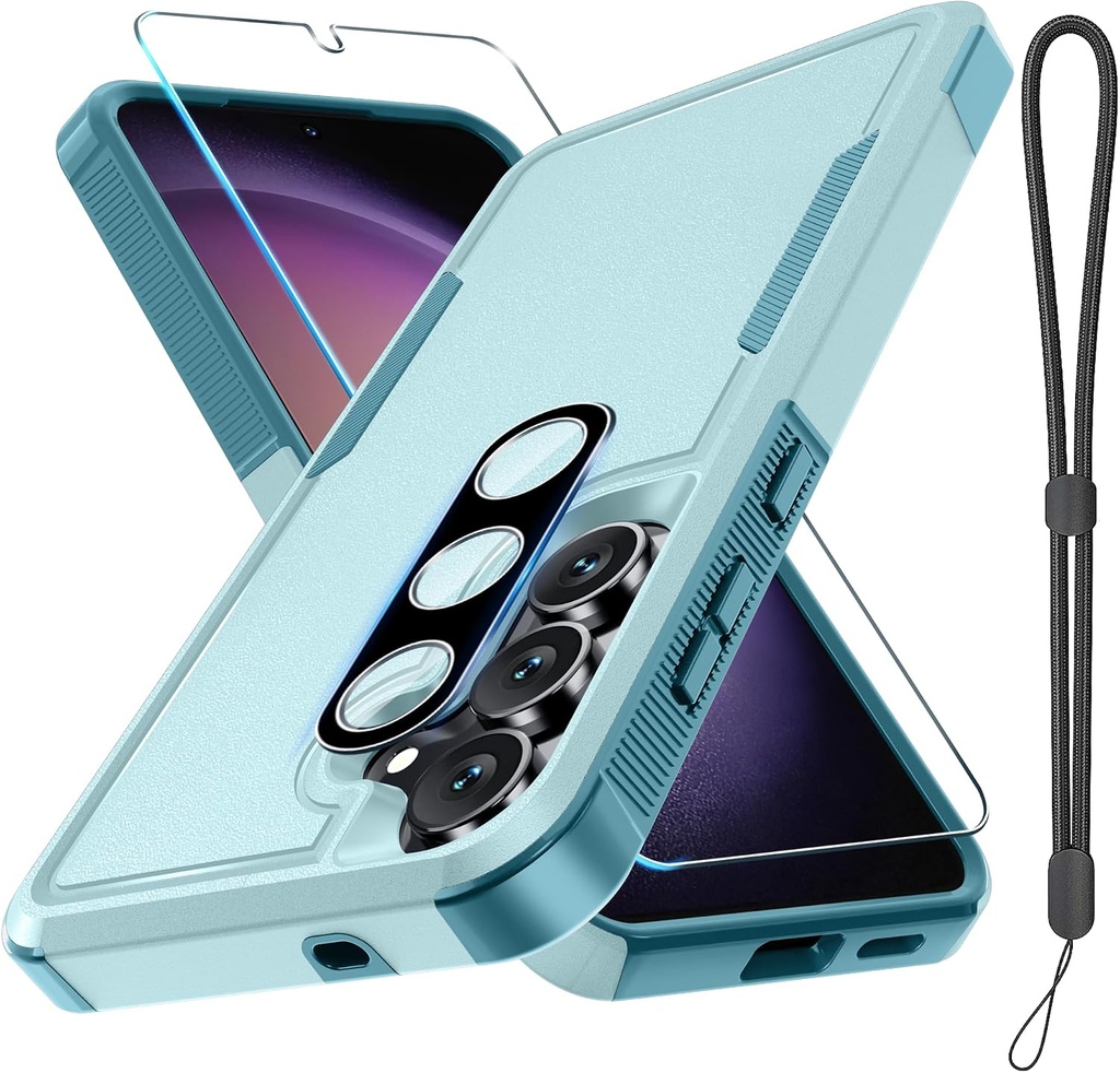 RMOCR Case for Samsung Galaxy S25 FE ,Military Grade Phone Cover ,Heavy Duty Shockproof Case, with Screen Protector+Camera Lens Cover+Wrist Lanyard Strap Mint Green
