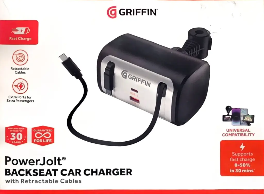 GRIFFIN PowerJolt Backseat Car Charger with retractable cables 