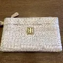 TOMMY HILFIGER Women's White & Beige Logo Zipper Wristlet Wallet Faux Leather