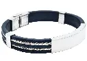 BLACKJACK Mens Black Silicone Stainless Steel Wire Bangle ID Bracelet BJB251W