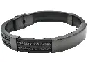 BLACKJACK Mens Black Silicone Stainless Steel Wire Bangle ID Bracelet BJB251b