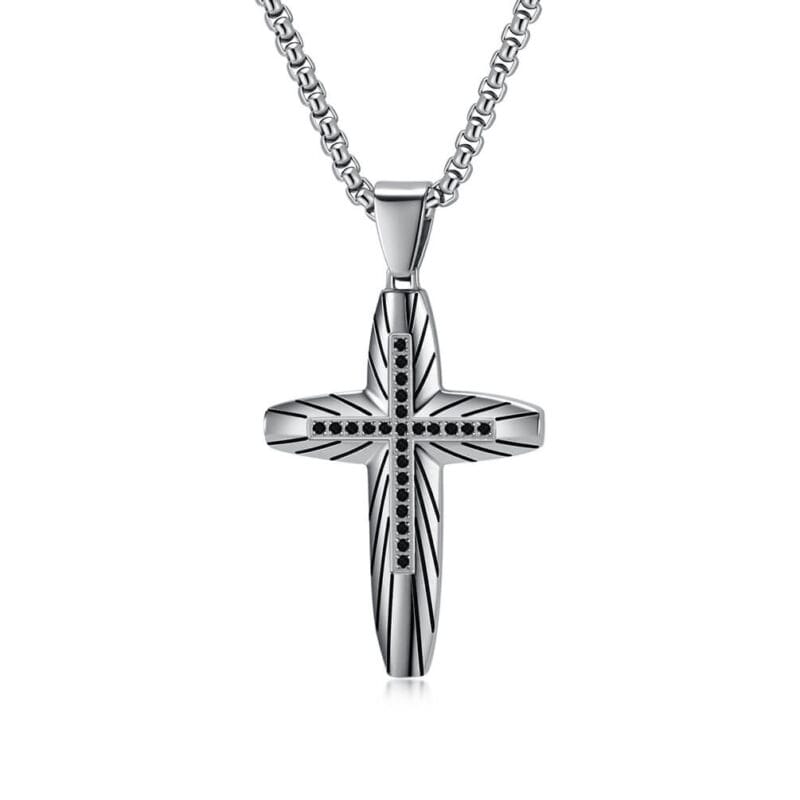 True Religion Mens Stainless Steel Necklace with cross pendant 
