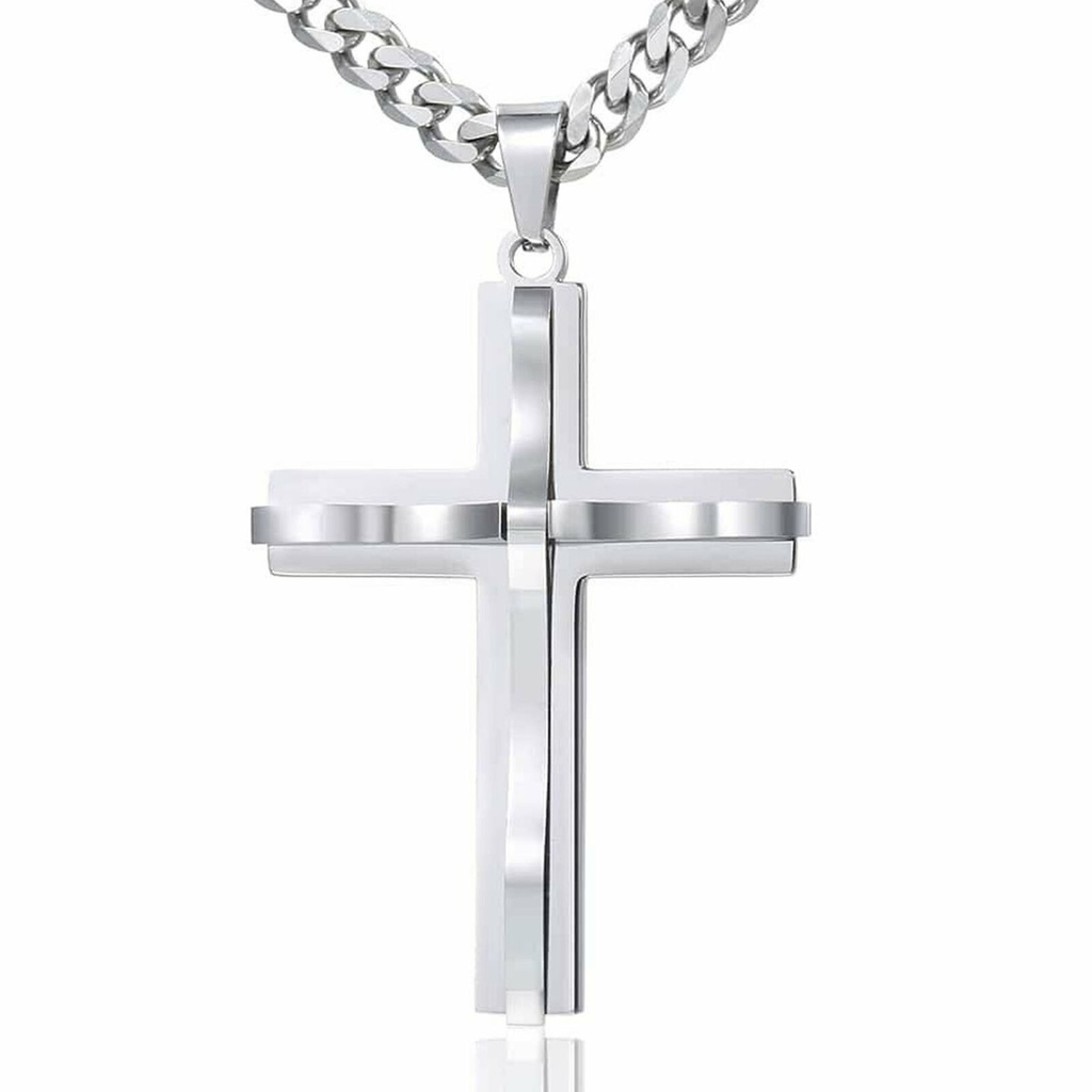 True Religion Mens Stainless Steel Necklace with cross pendant 