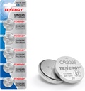 Tenergy 3V CR2025 Batteries, Lithium Button Coin Cell 2025 Battery, for Key FOBs & Other Devices, 5pk