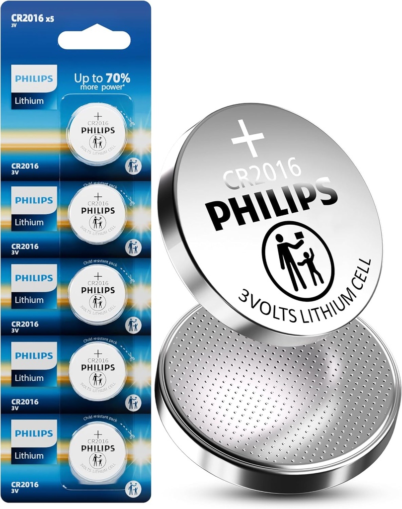 PHILIPS CR2016 3V Lithium Cell Battery 5 Pack