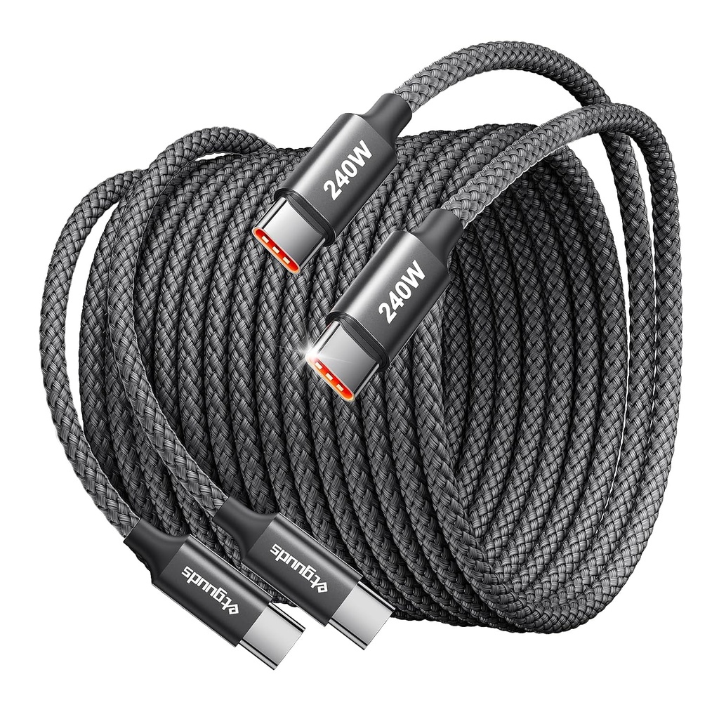 etguuds 240W USB C to USB C Cable 10ft, 2-Pack C to C Cable Fast Charging