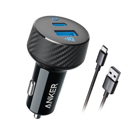 Anker PowerDrive c 2 27W Dual-Port Car Charger (USB-C + USB-A) with USB-C to USB-A Cable, 3 ft