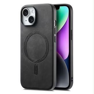 ihome vegan leather magsafe phone case for iphone 15/14/13 black
