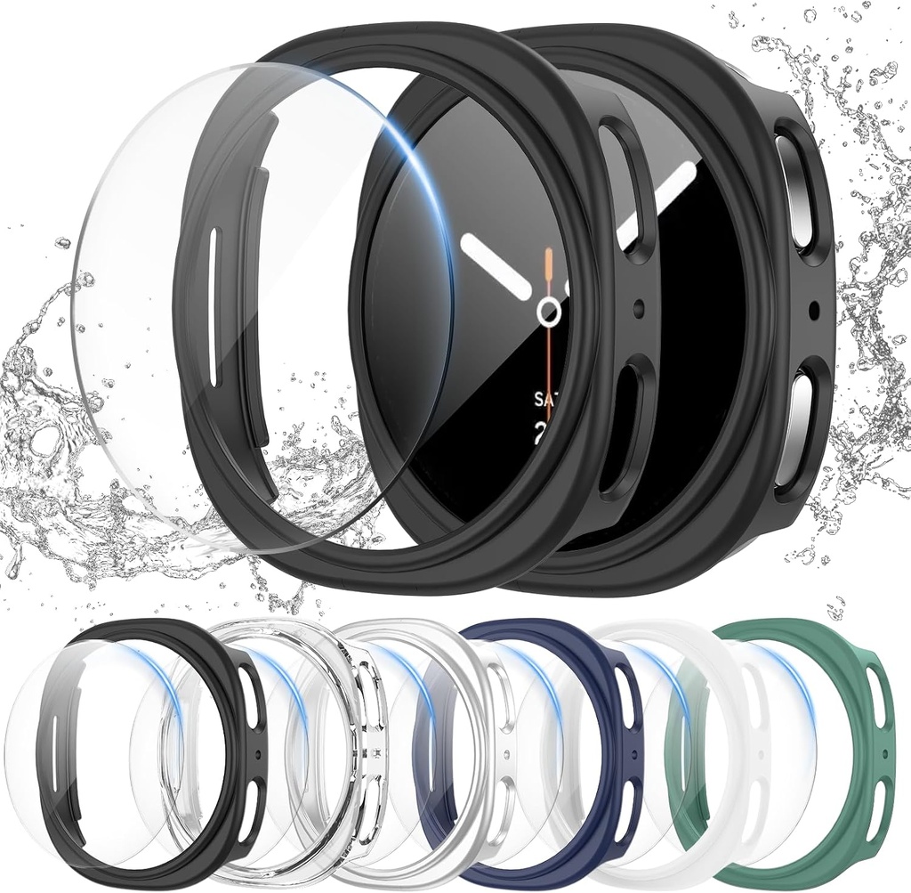 Landhoo for Samsung Galaxy Watch 8/9 44mm Screen Protector Case | Hard PC bumper + HD highly responsive touch tempered glass. anti-fog, Waterproof..
