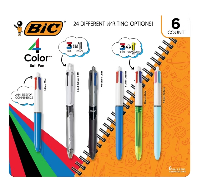 Bic 4-Color Retractable Ballpoint Pens, 6 pk. - Assorted Colors