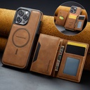 Magnetic Wallet Cover  Featuring a Card Holder, Removable Wireless Charging Faux Leather Stand Case with 8 Card Compartments, And RFID Protection - IPHONE 15 - BROWN