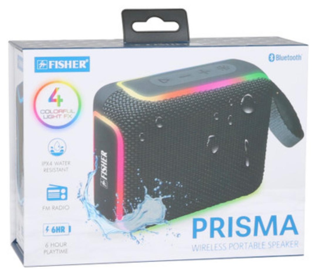 FISHER PRISMA WIRELESS PORTABLE SPEAKER with FM RADIO - BLACK
