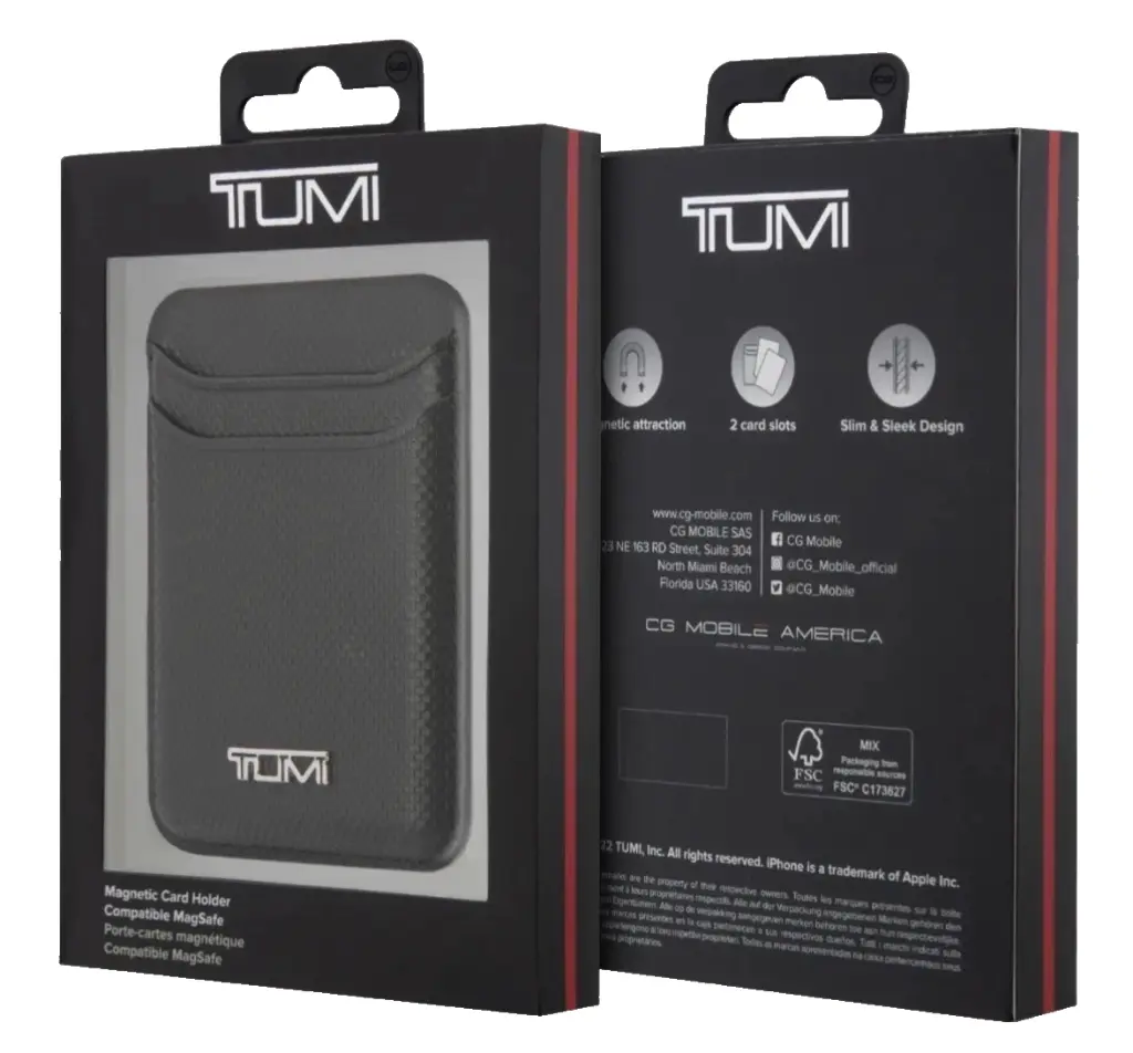 Tumi Card Holder Wallet Mag-safe Leather Magnetic Cards Holder -Black