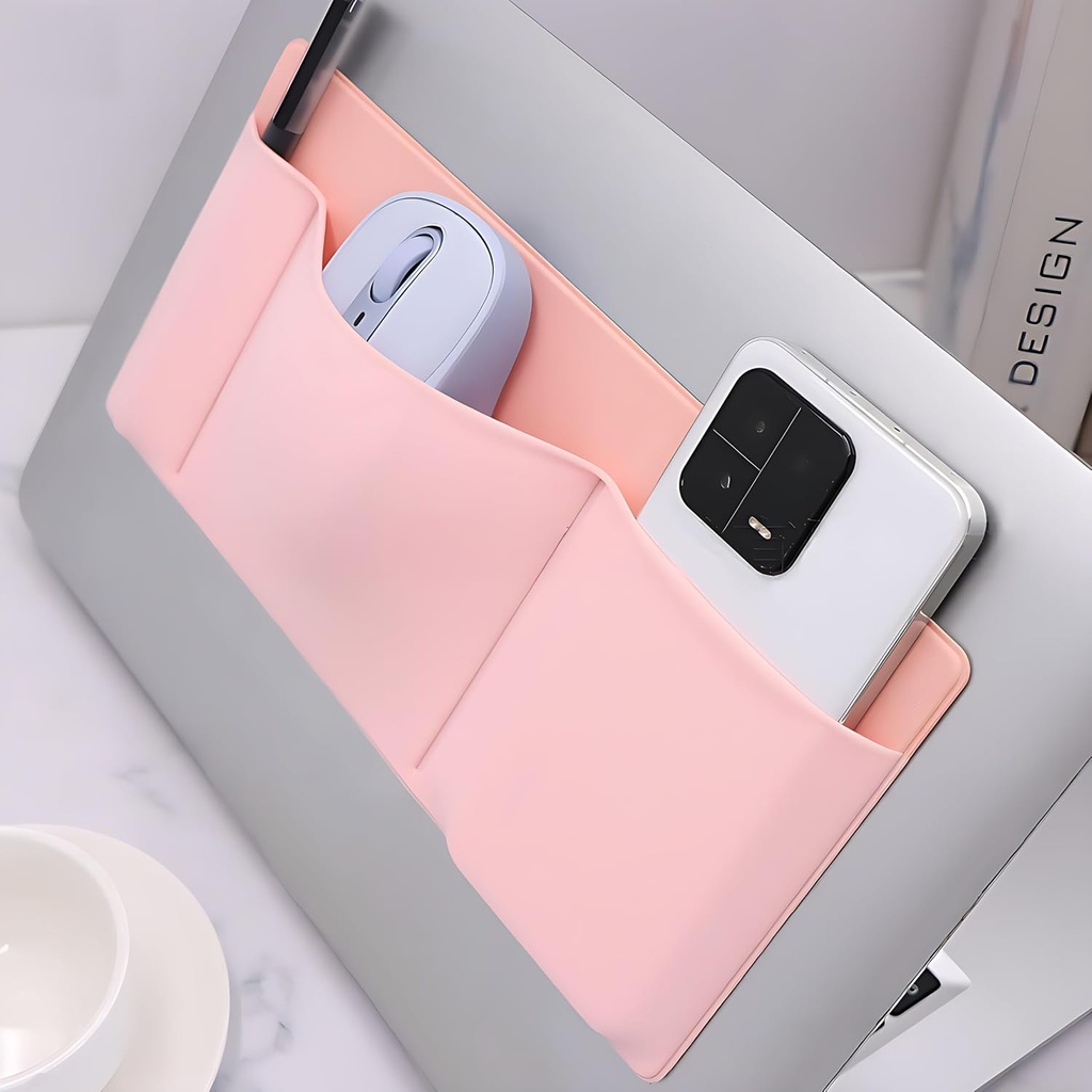 SILK&SAGE 3-Pocket Stick on Mouse Holder for Laptop - Pink