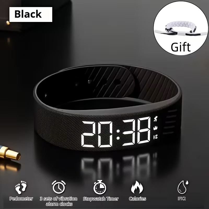 Multi-Functional Minimalist and Stylish Unisex Digital Watch with Alarm, Pedometer, Stopwatch, Luminous Display.- Black 
