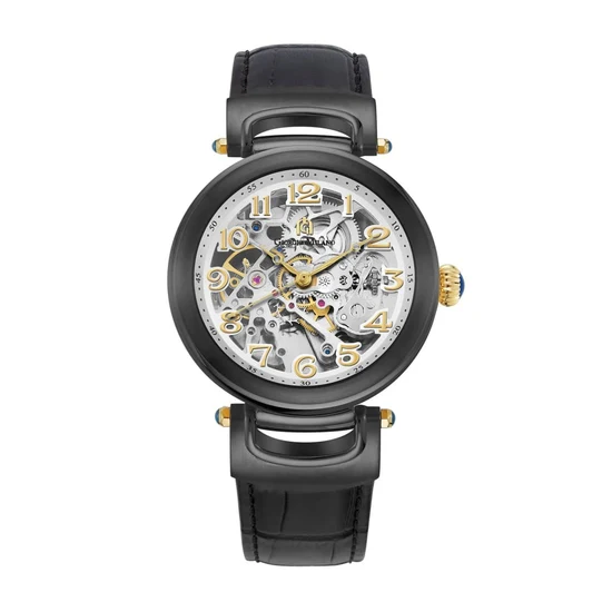 Giorgio Milano Men Stainless steel Round case ,Skeleton Automatic Movt black leather 226SBK22  GILDO