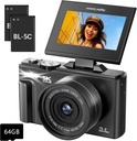 5K Digital Camera for Photography - 75MP Autofocus Vlogging Camera with 64GB SD Card, WiFi, 18X Zoom 3" 180° Flip Screen 