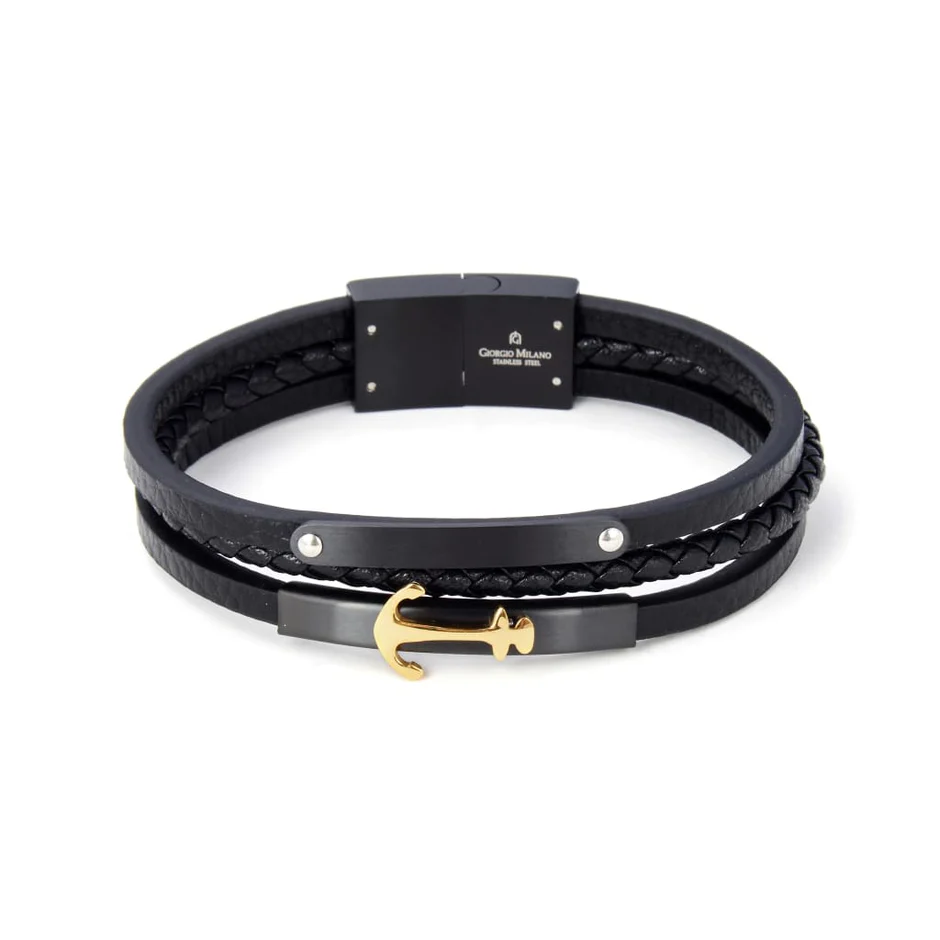GIORGIO MILANO MEN Anchor Accent Triple-Strand Leather BRACELET 1685SGBK2