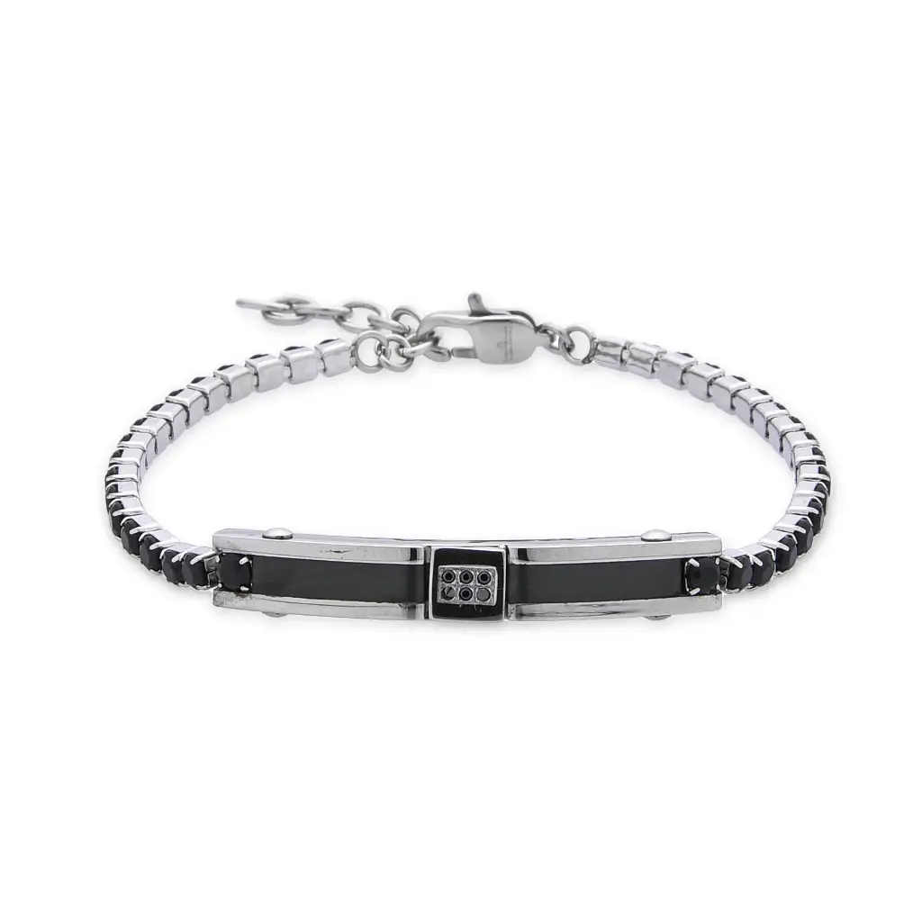 GIORGIO MILANO MEN Center Bar Stainless Steel Tennis BRACELET 2087STBK