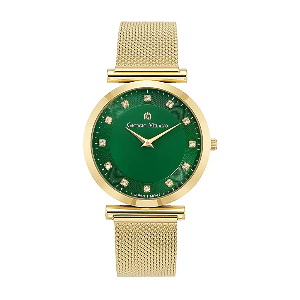 Giorgio Milano Ladies Round stainless steel case Green dial with crystal makers and Gold strap 212SG18 CAMILLA 