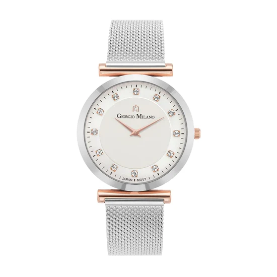 Giorgio Milano Ladies Two tone Round rose gold and stainless steel case Silver dial with crystal makers and Sliver strap 212STRG2 CAMILLA 