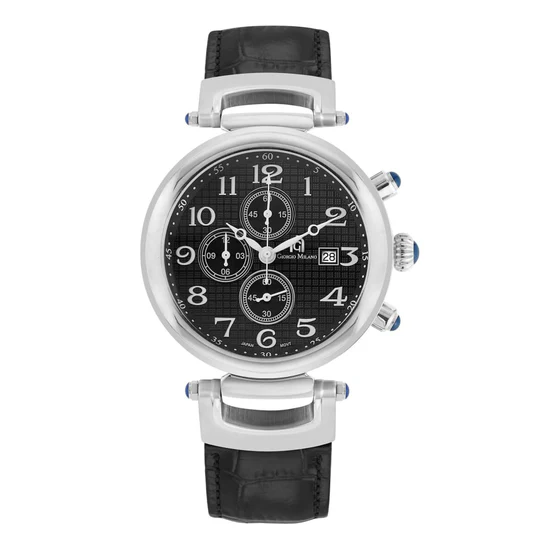Giorgio Milano Men Chrono with date movt stainless steel case with blue dial black leather 236ST032 RENATO