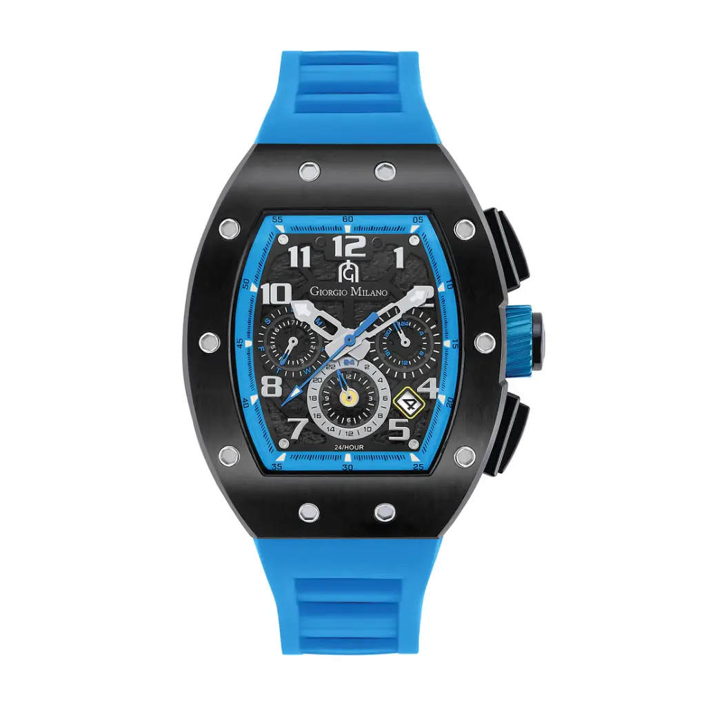 Giorgio Milano Black stainless steel case Chrono with date BLUE rubber strap 246SBK328 CARLO